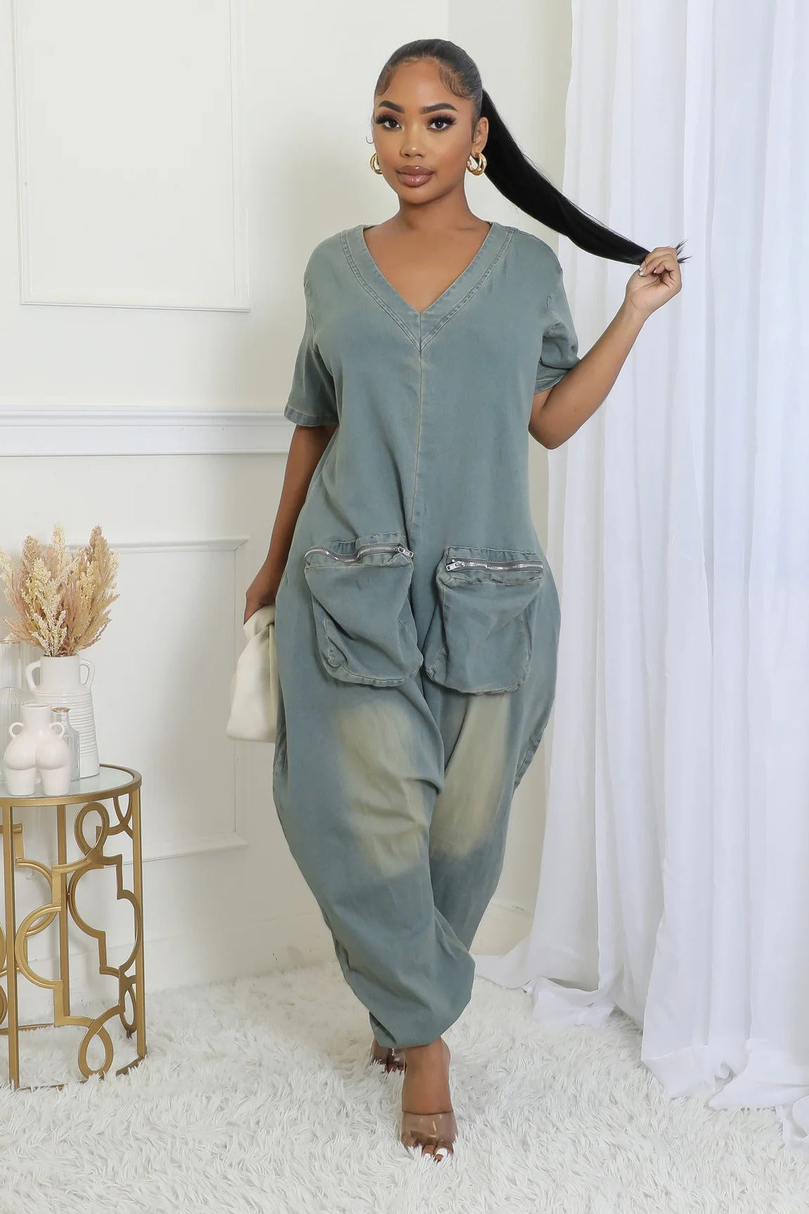 Big pocket denim jumpsuit