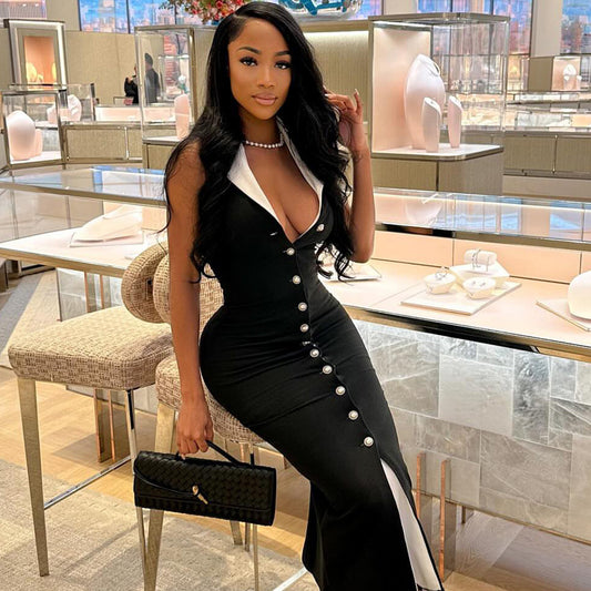 Contrast Fit Button Dress