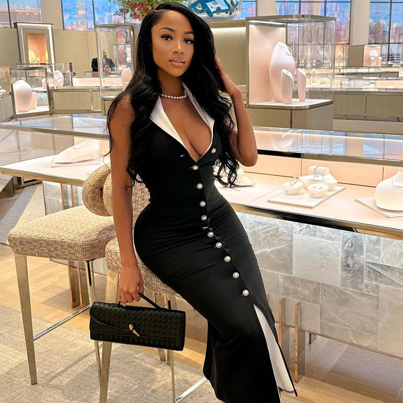 Contrast Fit Button Dress