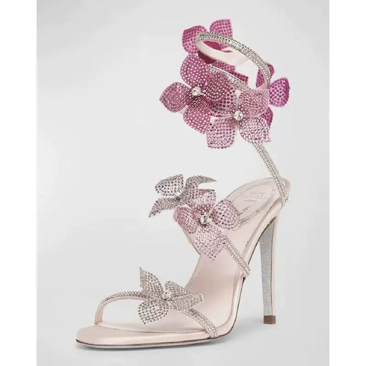 Serpentine Crystal Ankle-Wrap Heels