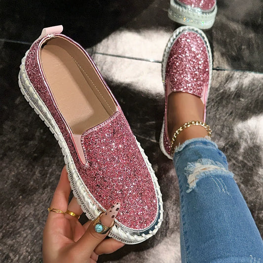 Fashionable Rhinestones Thick-Soled Loafers