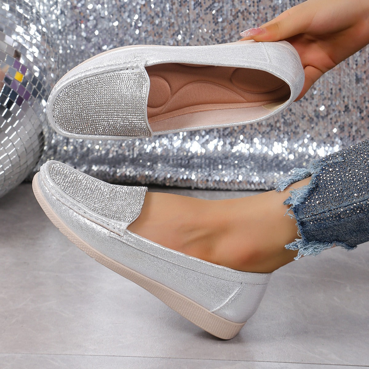 Rhinestone Women's Sparkly Orthopedic Loafers