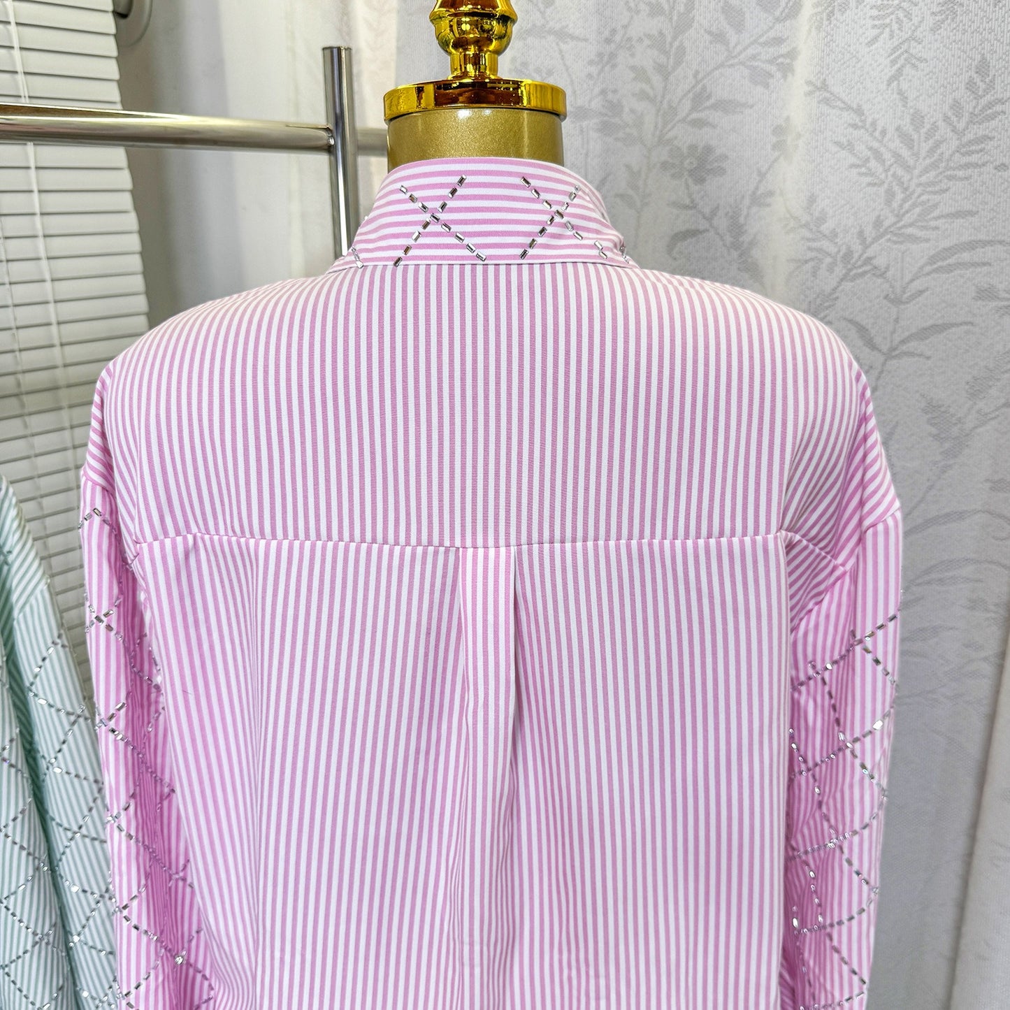 Elegant rhinestone quilted shirt