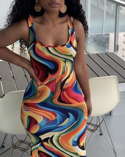 Abstract wave print maxi dress