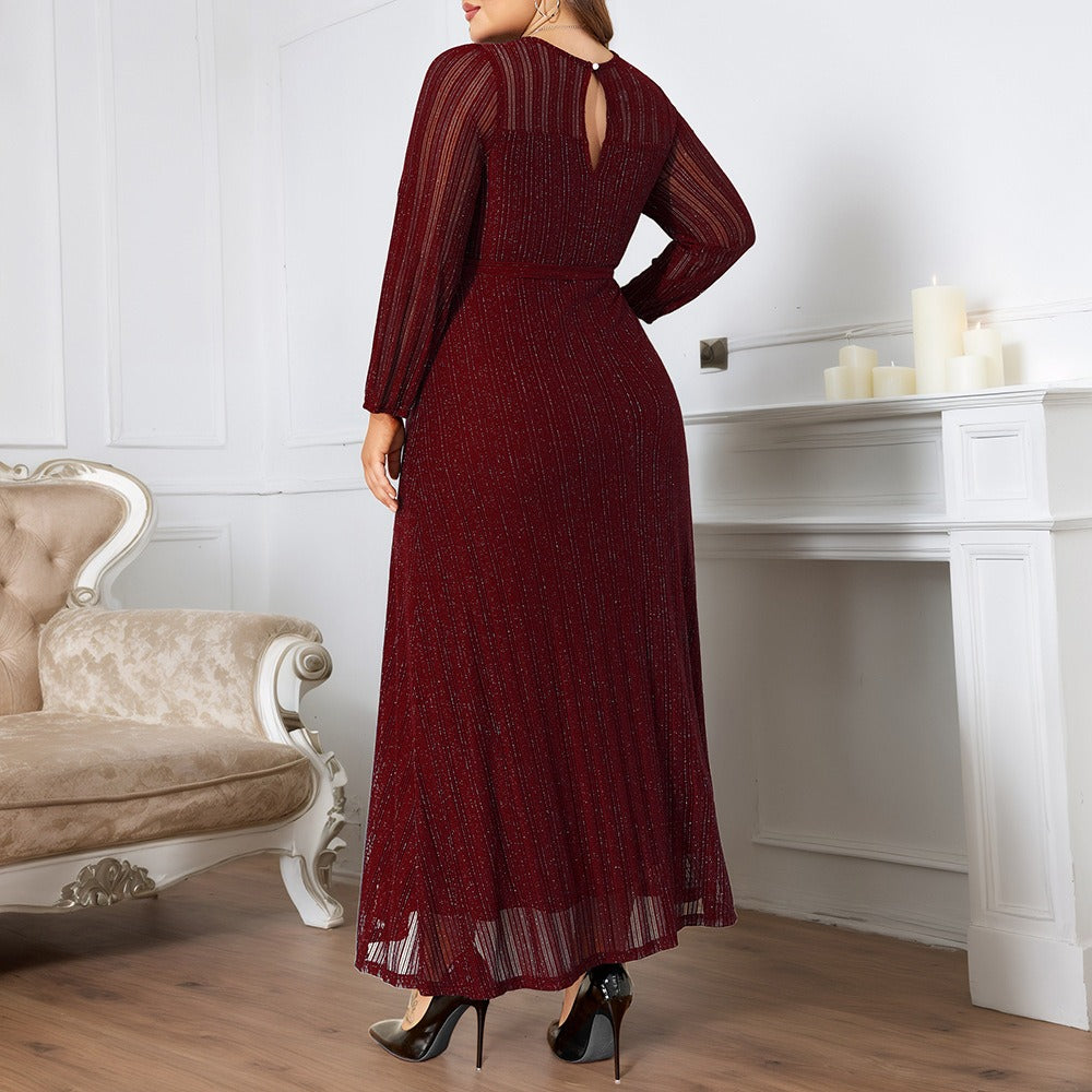 Elegant Glitter Mesh Plus Size Party Dress