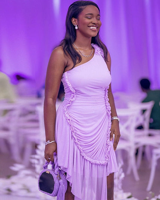 Elegant one-shoulder ruffled dress