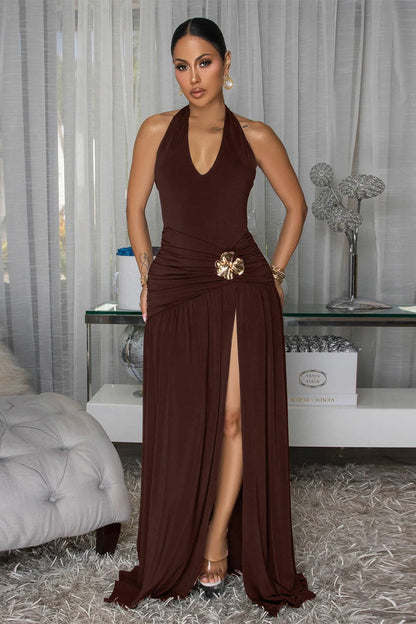 Ruched High Slit Maxi