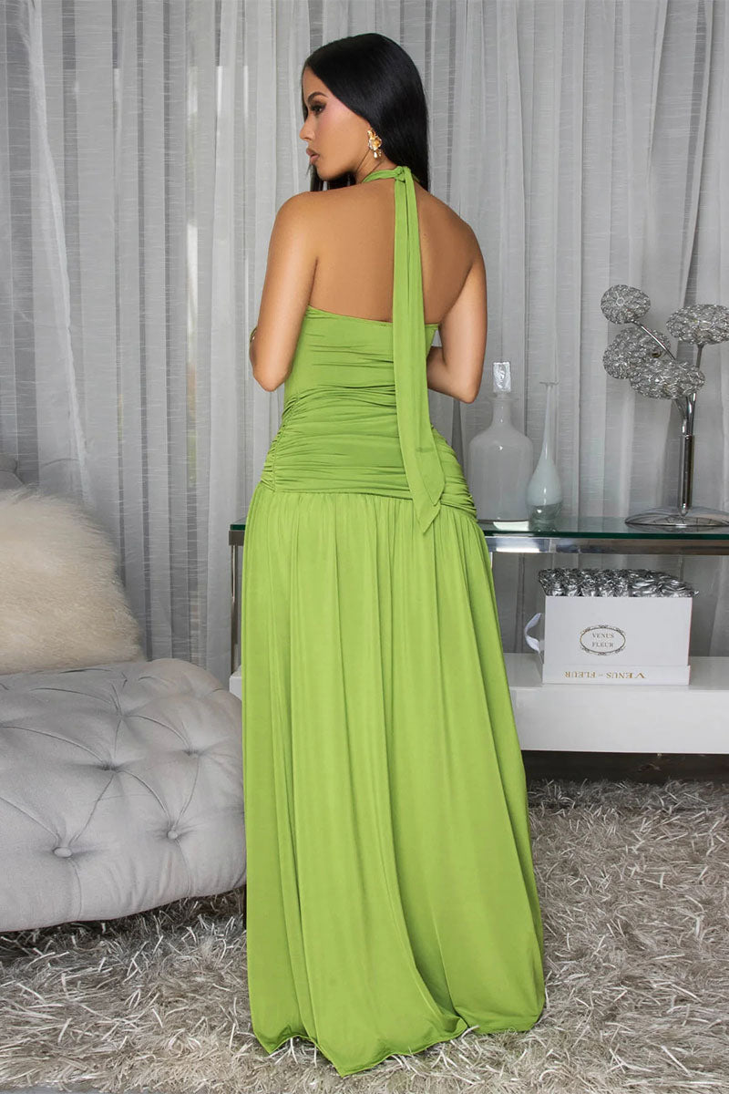 Ruched High Slit Maxi