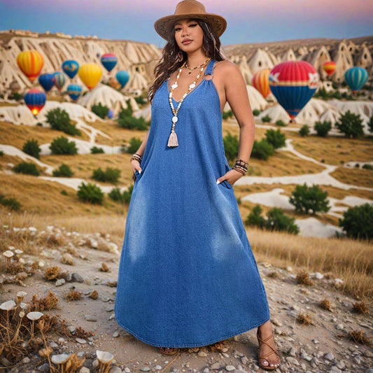 Plus Size Elegant Deep V Sleeveless Dress