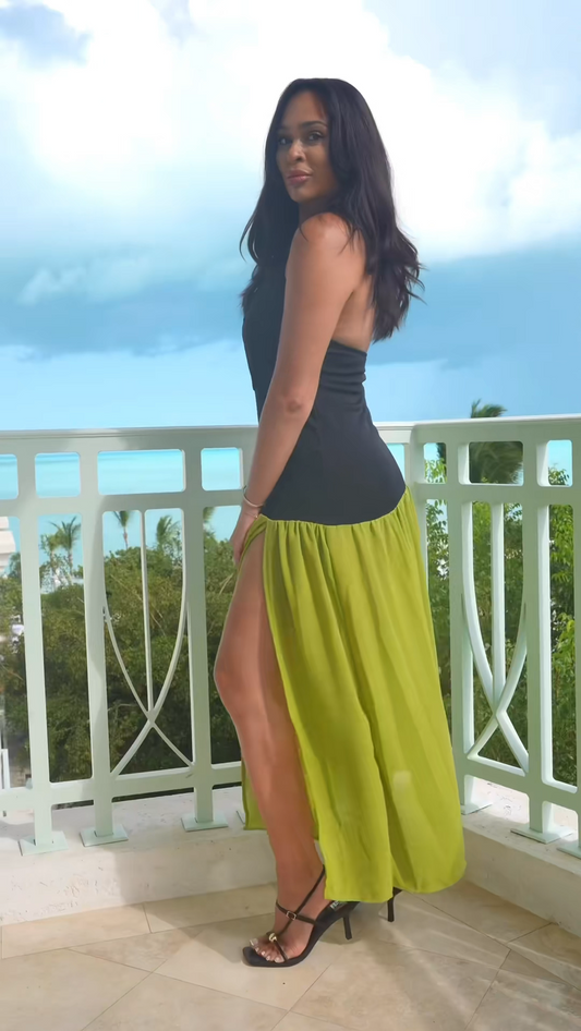 Black and green patchwork dress