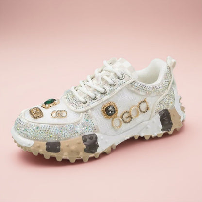 Women's Fashion Rhinestone Letter Sparkling Sneakers