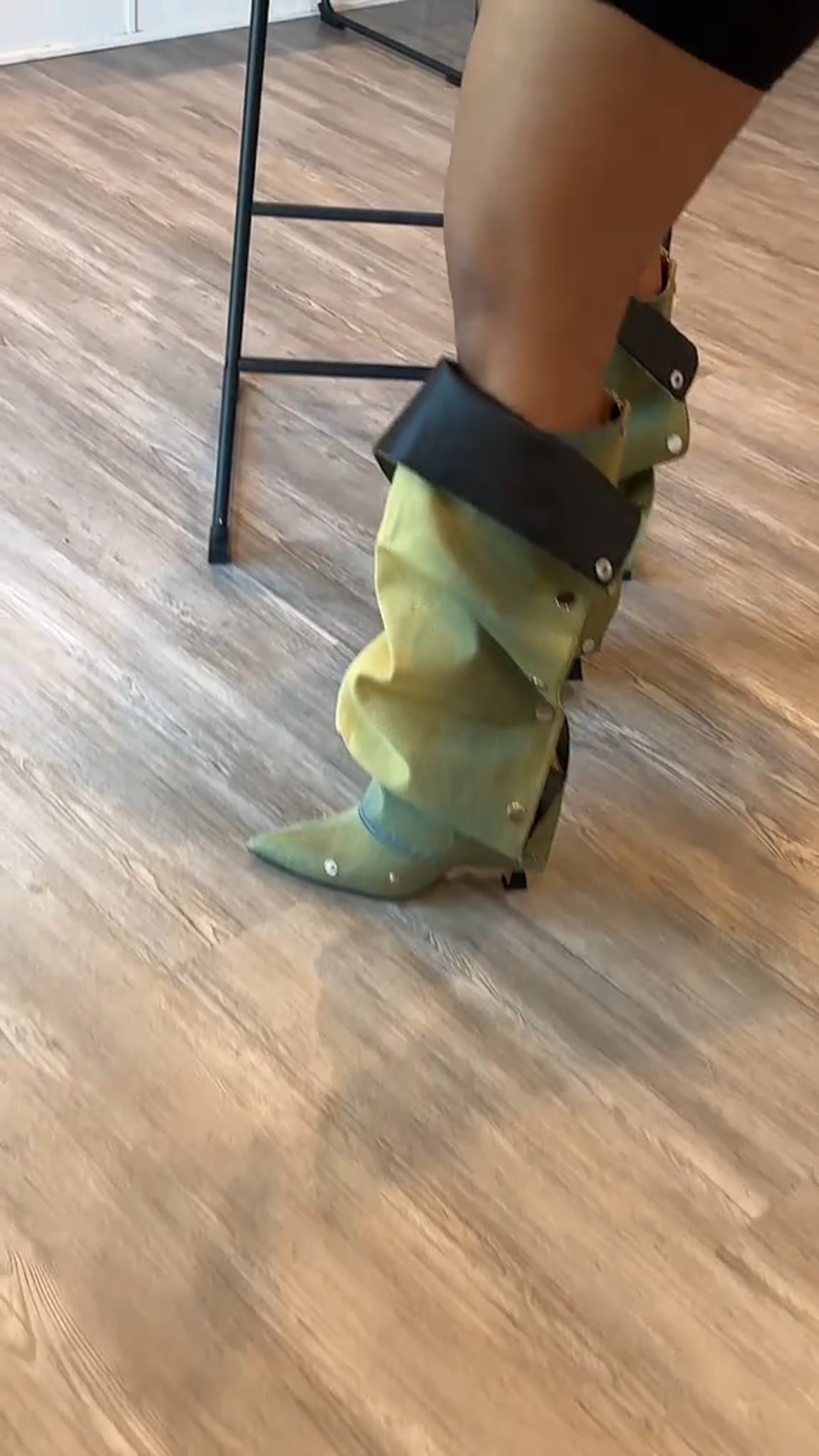 Spliced two-way stacked knee-high boots