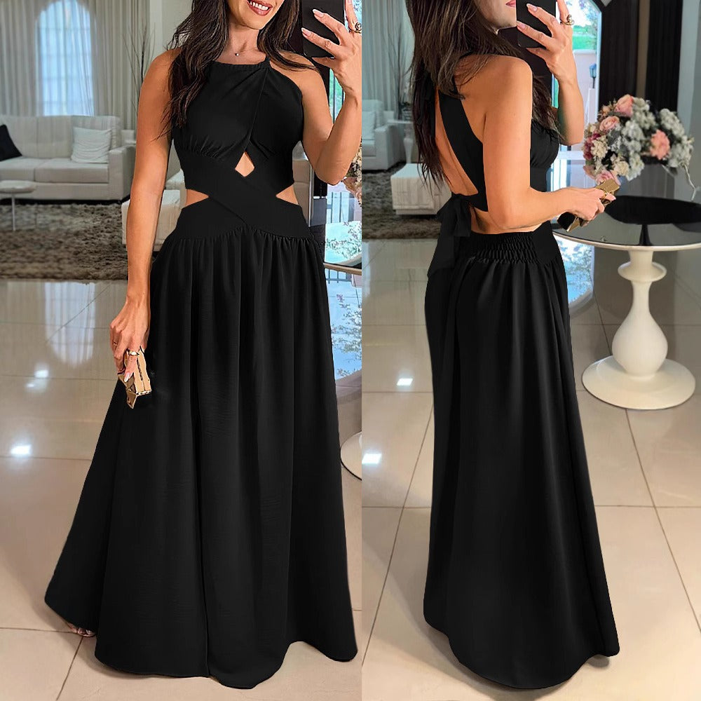 Flared backless maxi dress