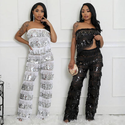 Sequined tassel two-piece set