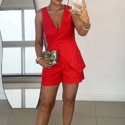 V-neck solid color elegant suit