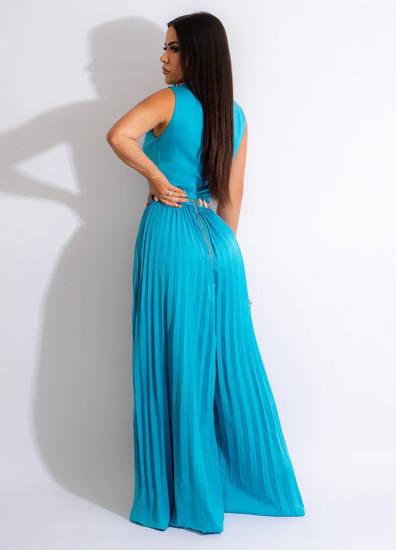 V-neck pleated jumpsuit