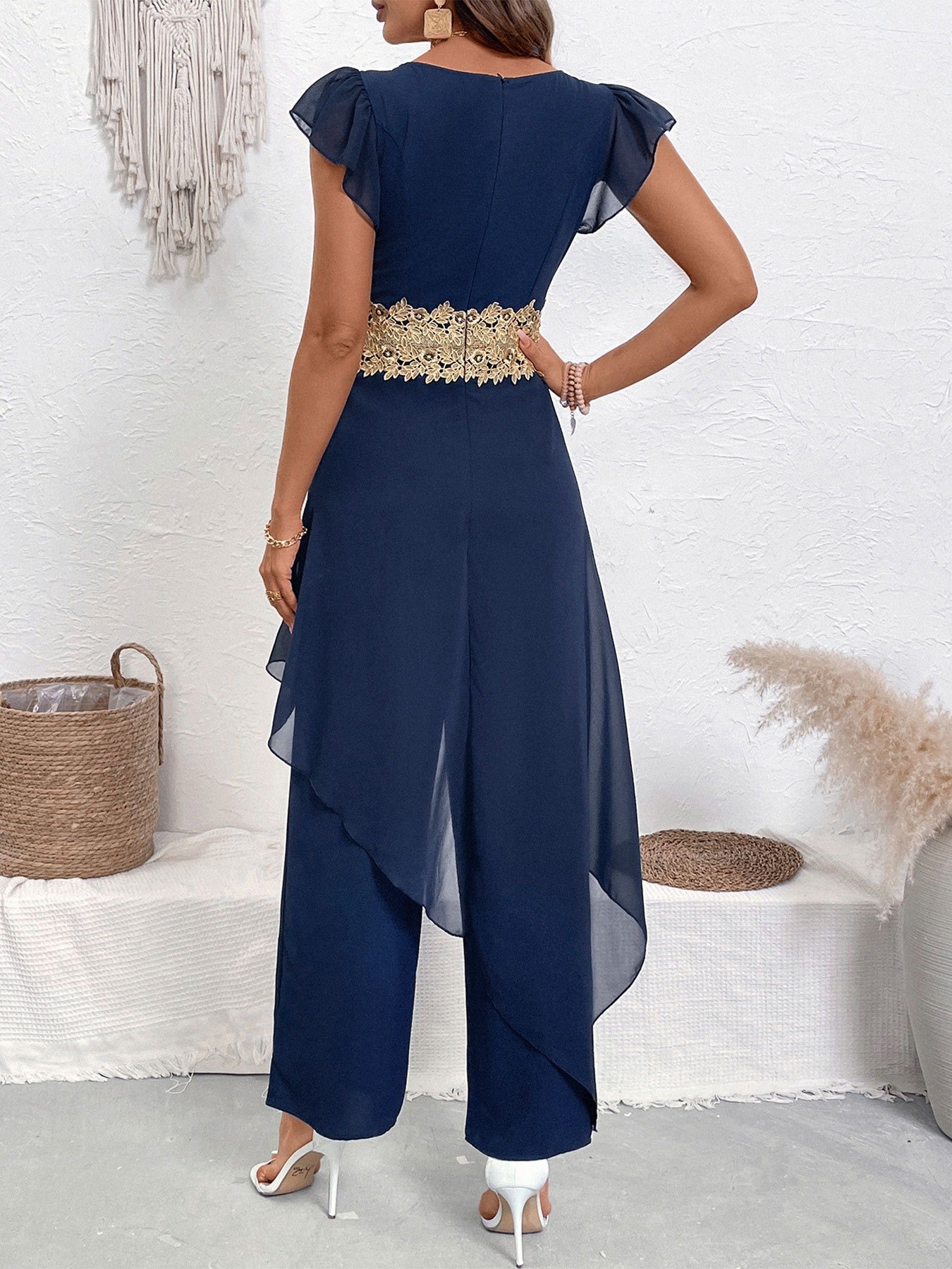 Elegant lace panel jumpsuit