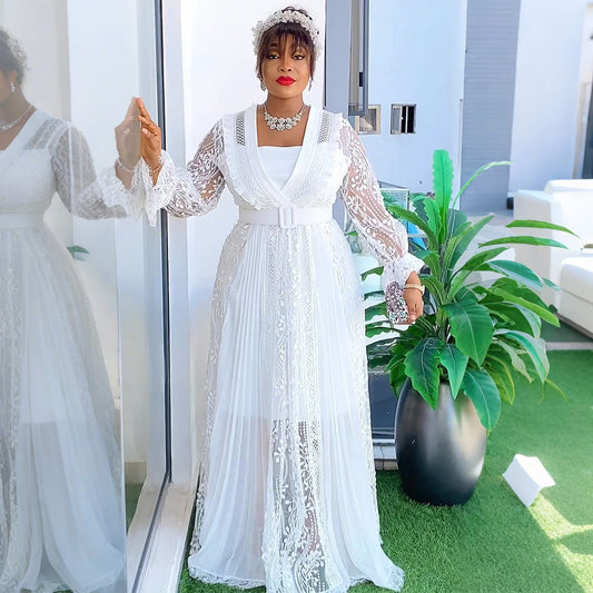 Elegant Lace Long Sleeve Plus Size Dress