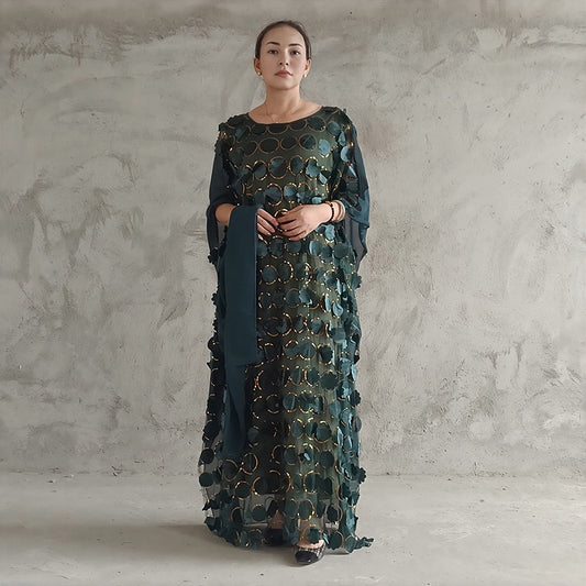 Gold Polka Dot Lace Maxi Dress