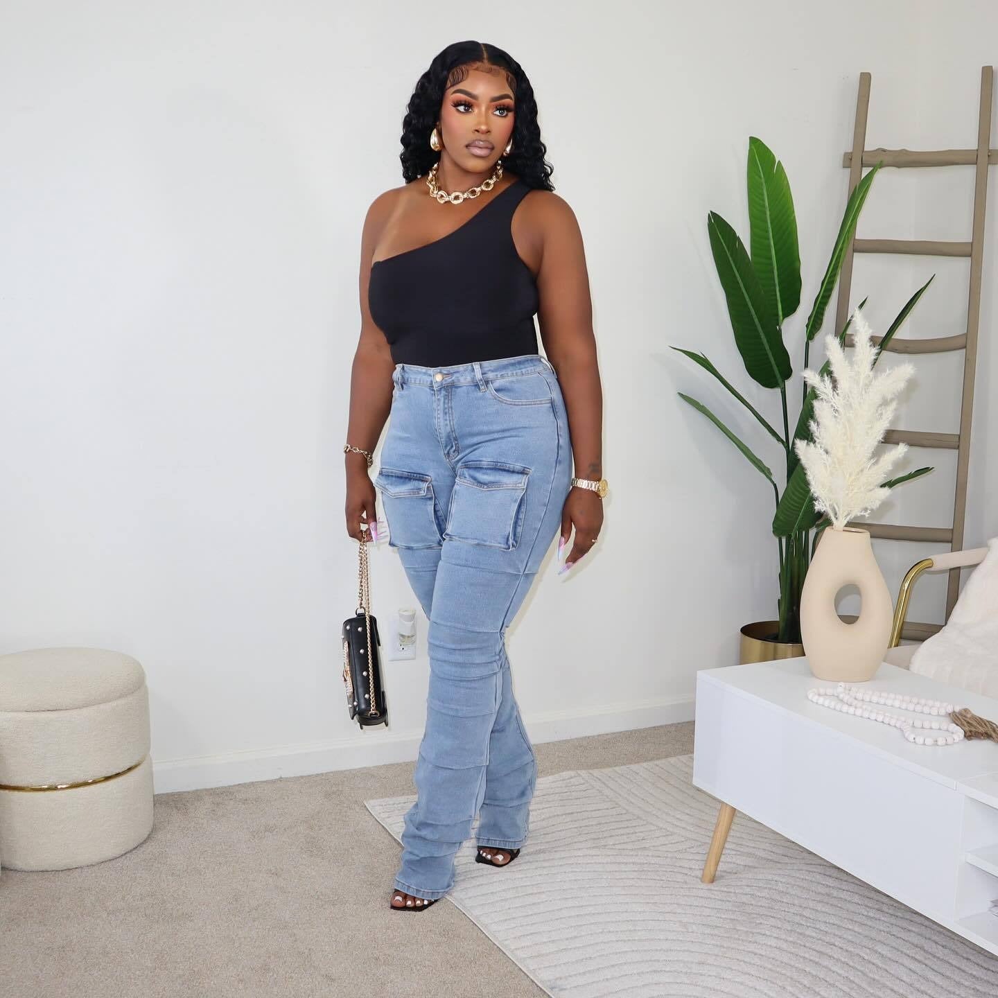 3D Multi-Pocket Stretch Jeans