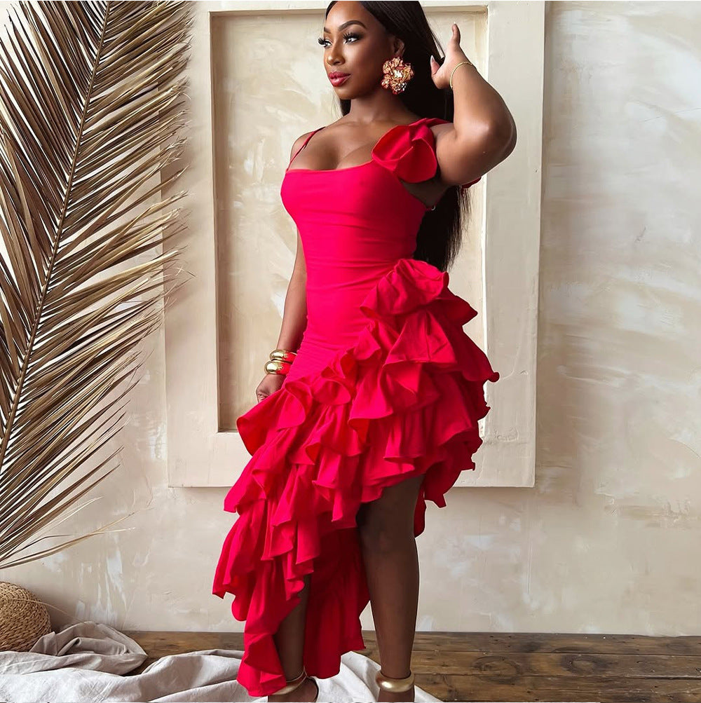 Irregular ruffle dress