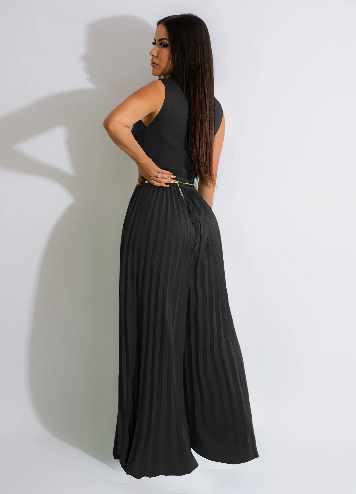 V-neck pleated jumpsuit