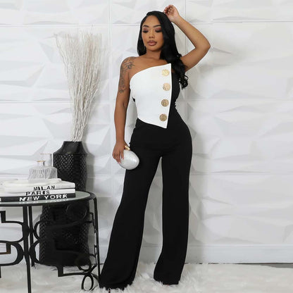 Irregular button jumpsuit