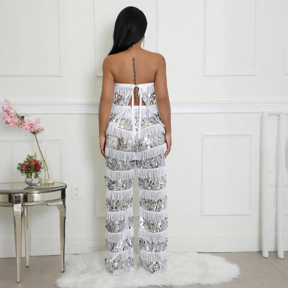 Sequined tassel two-piece set