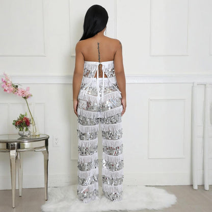 Sequined tassel two-piece set