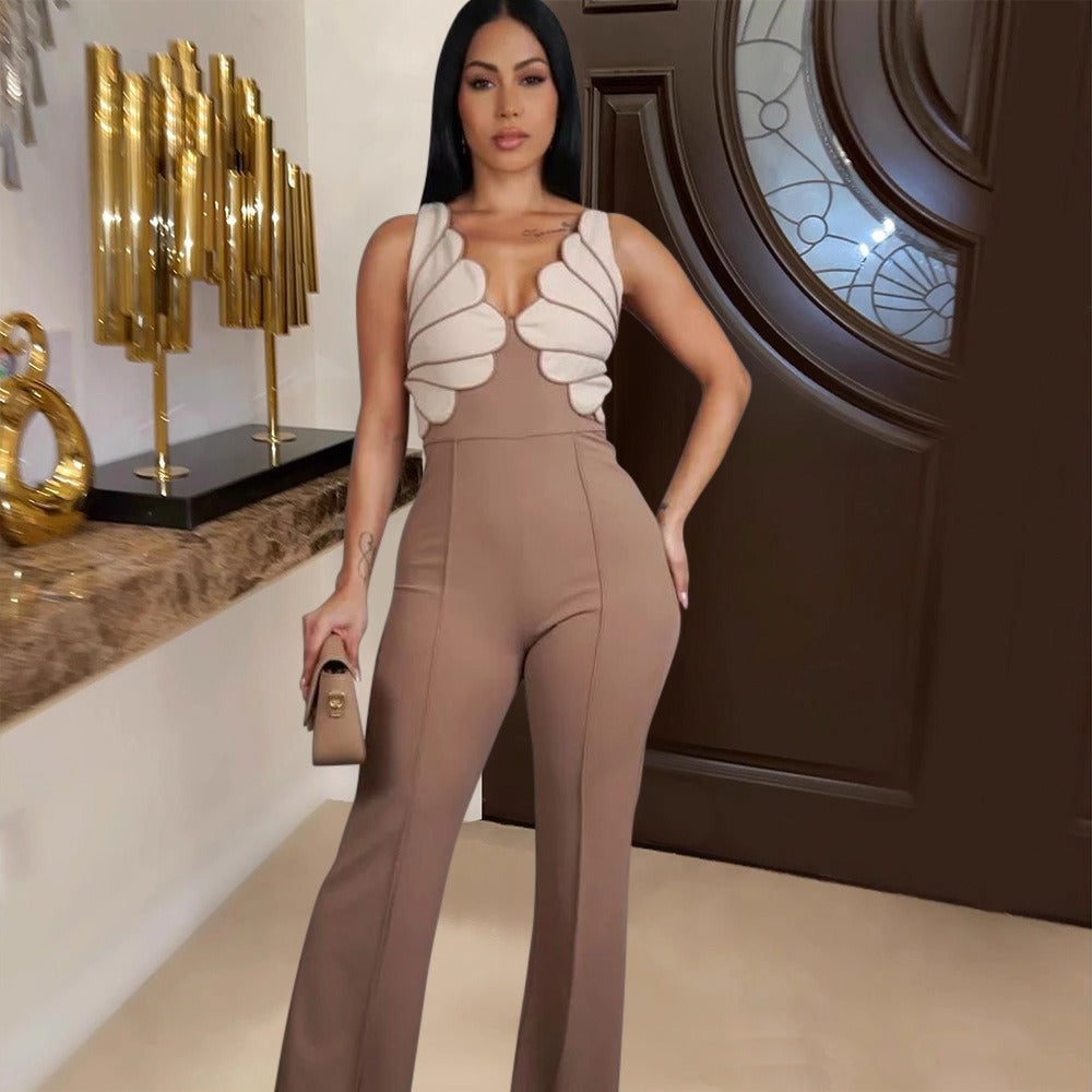 V-neck design jumpsuit