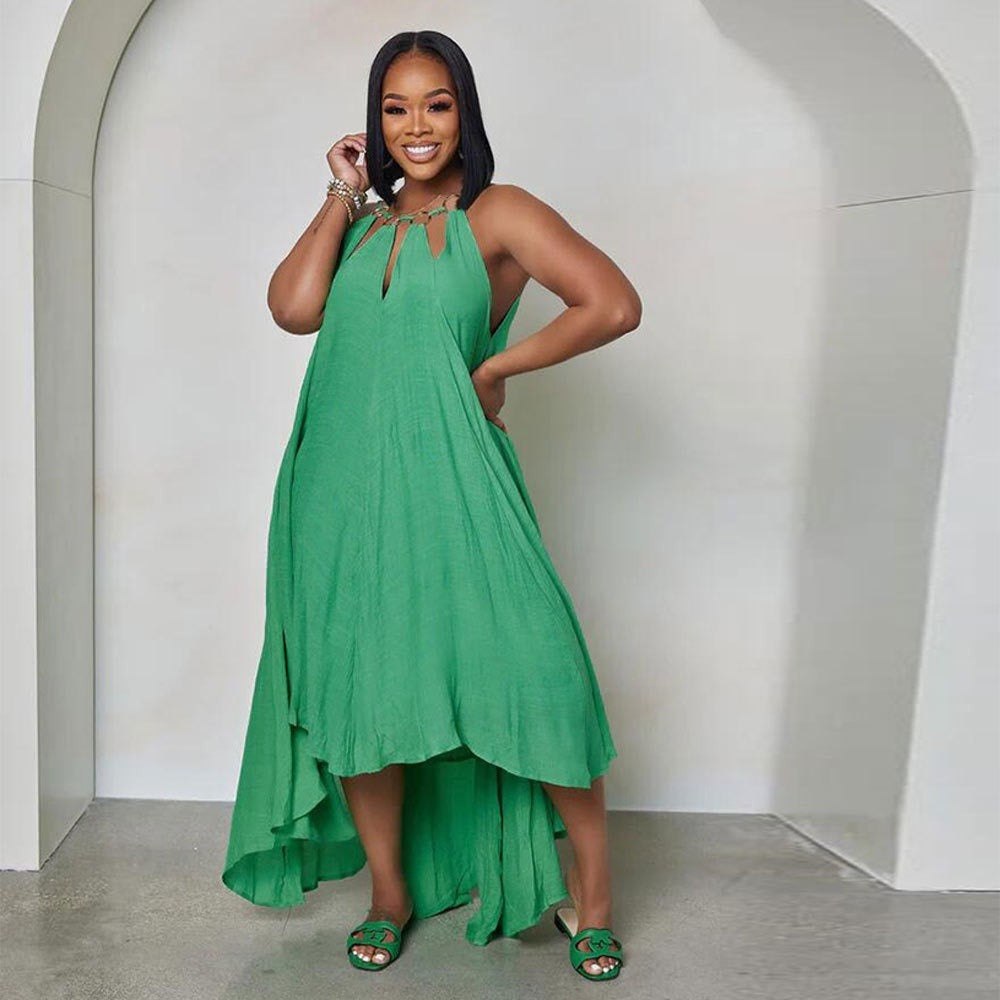 Solid color loose floor-length dress