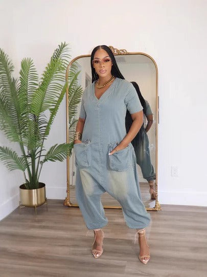 Big pocket denim jumpsuit