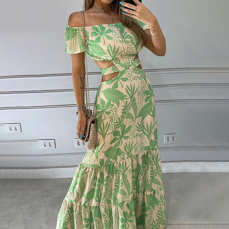 Floral off-shoulder print dress