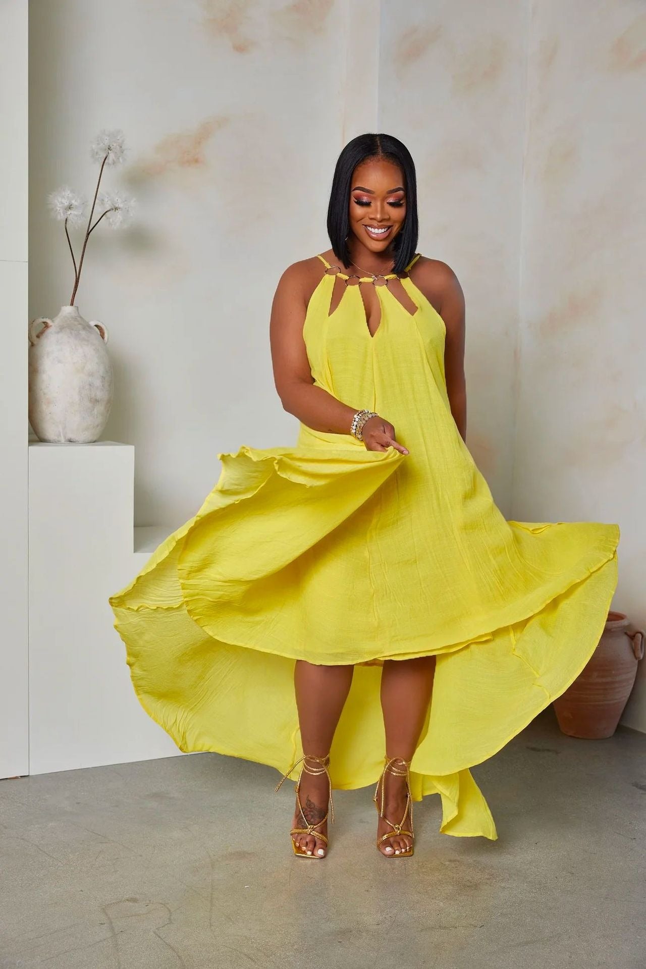 Solid color loose floor-length dress