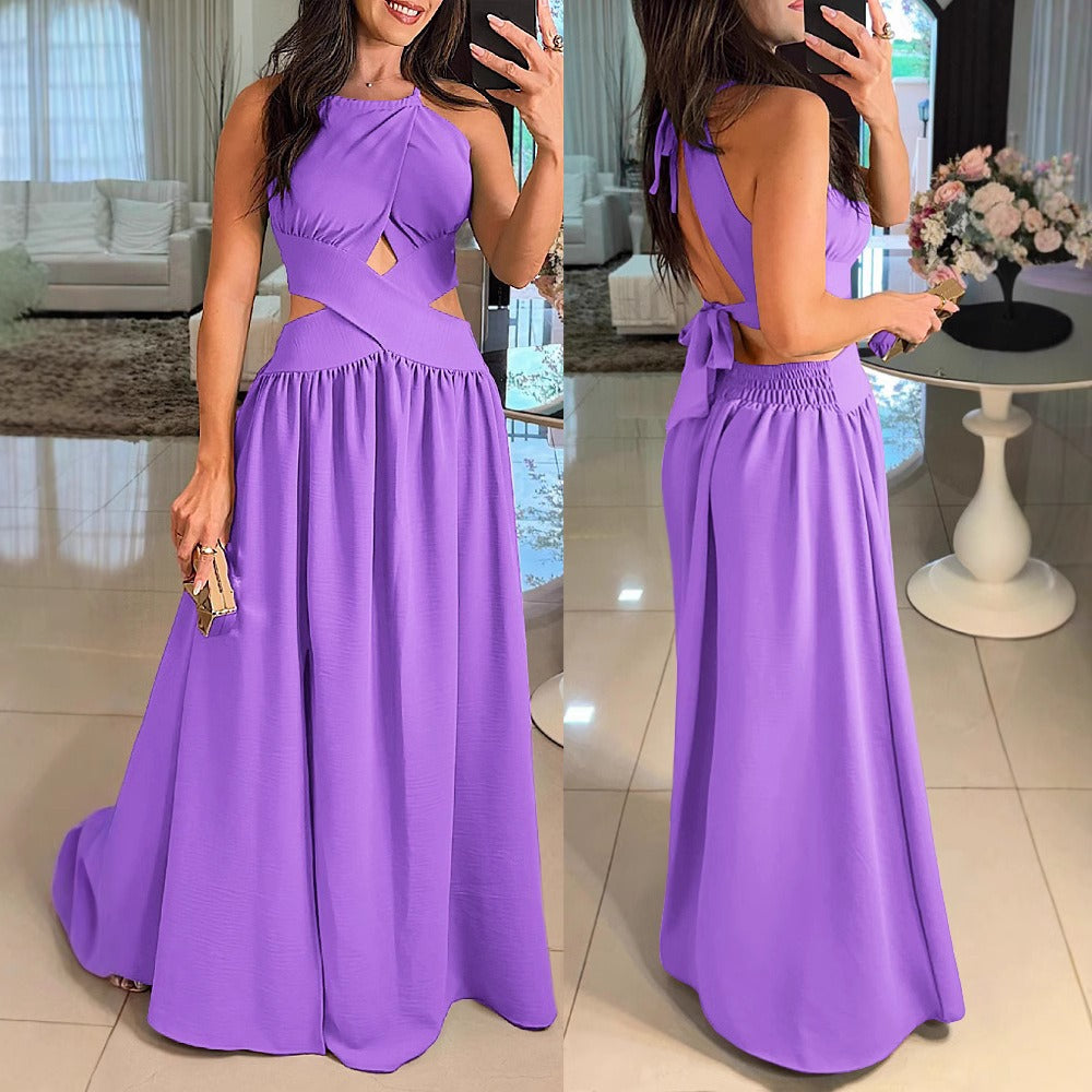 Flared backless maxi dress