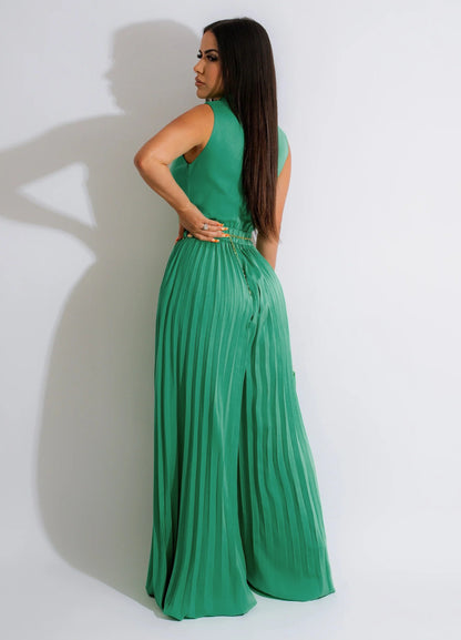 V-neck pleated jumpsuit