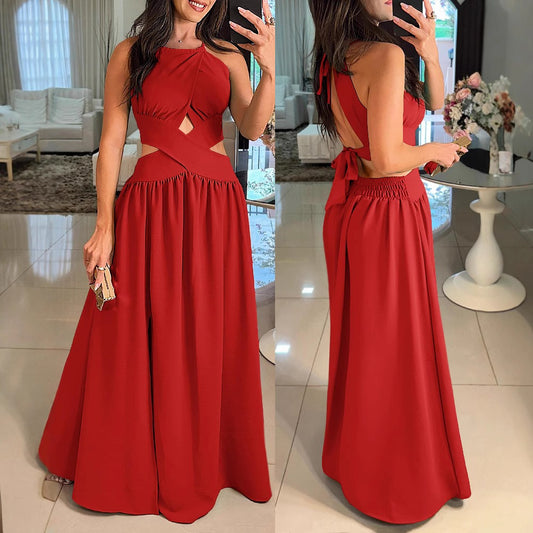 Flared backless maxi dress