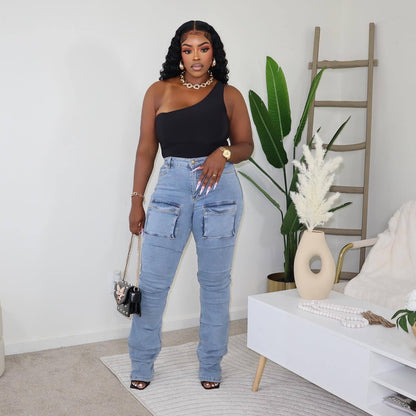 3D Multi-Pocket Stretch Jeans