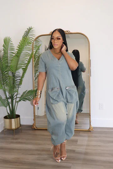 Big pocket denim jumpsuit