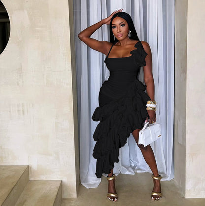 Irregular ruffle dress