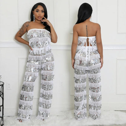Sequined tassel two-piece set