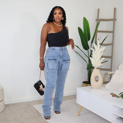 3D Multi-Pocket Stretch Jeans