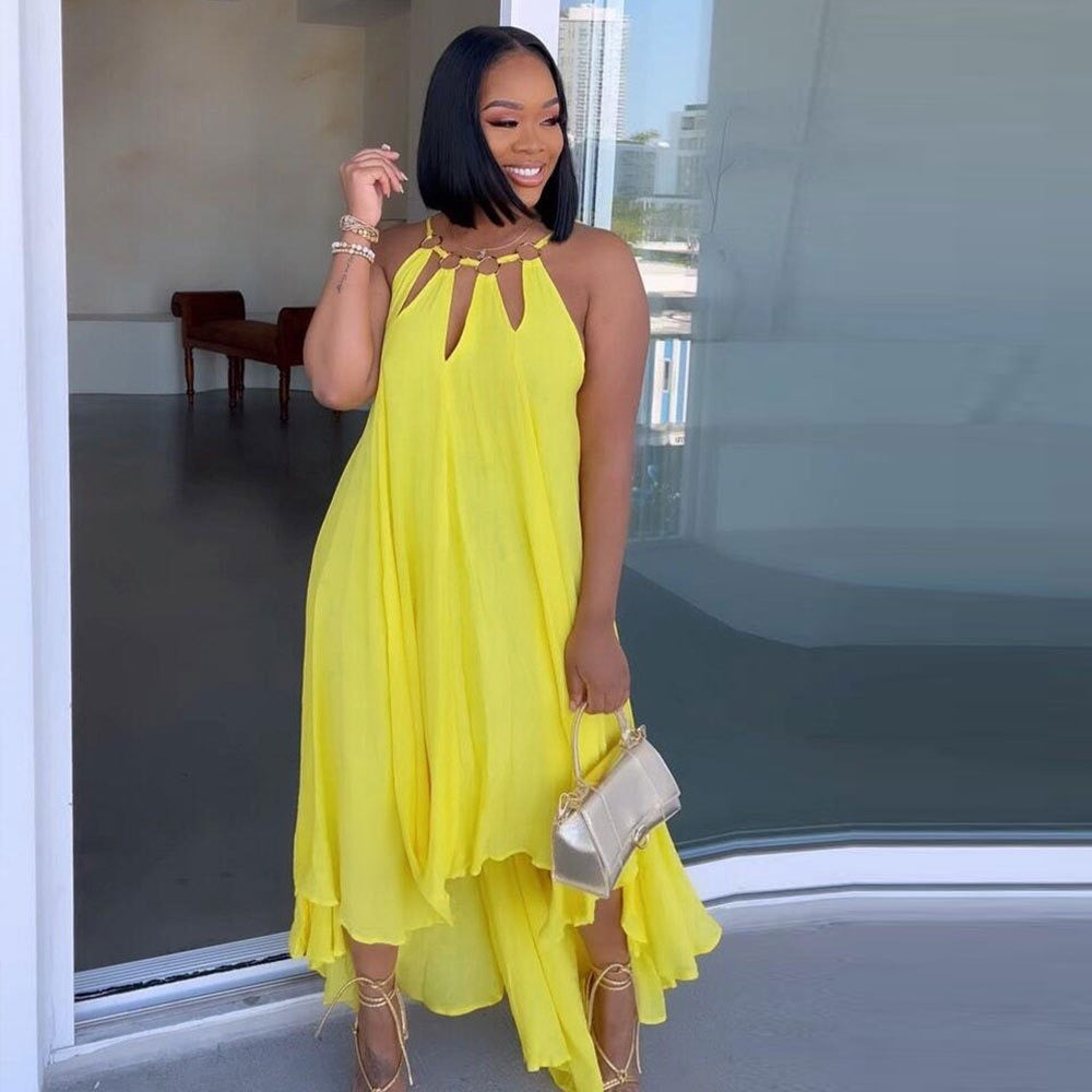 Solid color loose floor-length dress