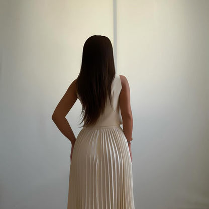 Flower pleated skirt suit