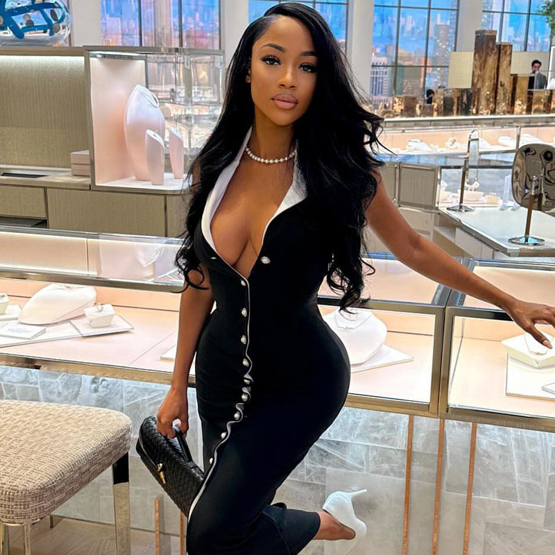 Contrast Fit Button Dress