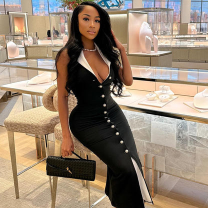 Contrast Fit Button Dress