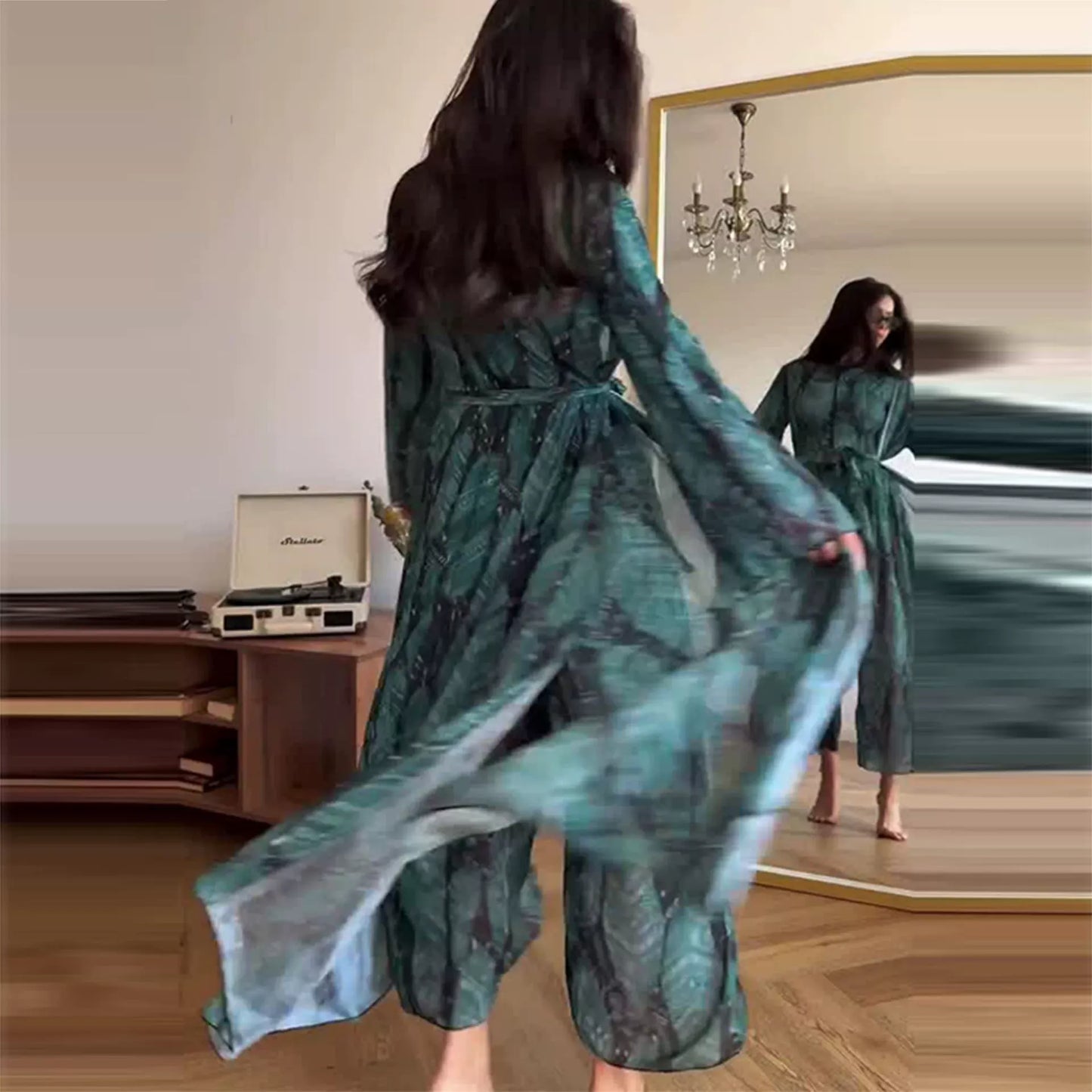 Long Sleeve Cardigan Holiday Style Swimsuit Set