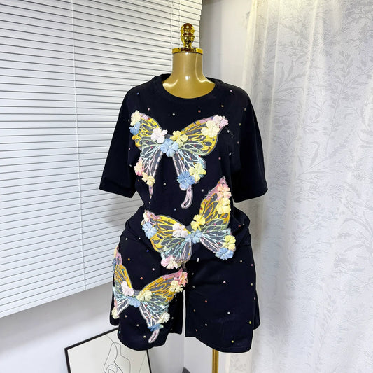 Butterfly diamond short-sleeved two-piece suit