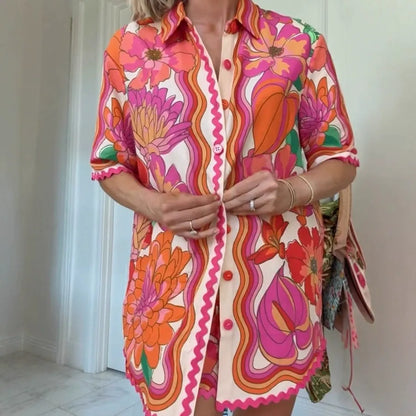 Printed lapel shirt two-piece suit