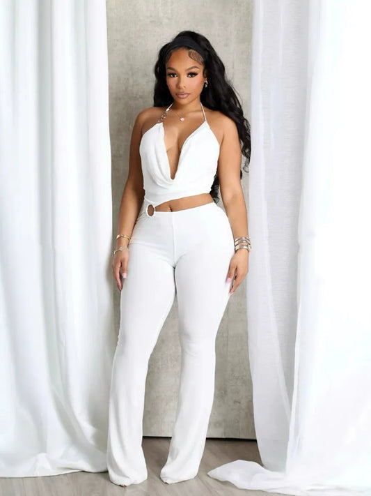 Halter neck hollow suspender jumpsuit